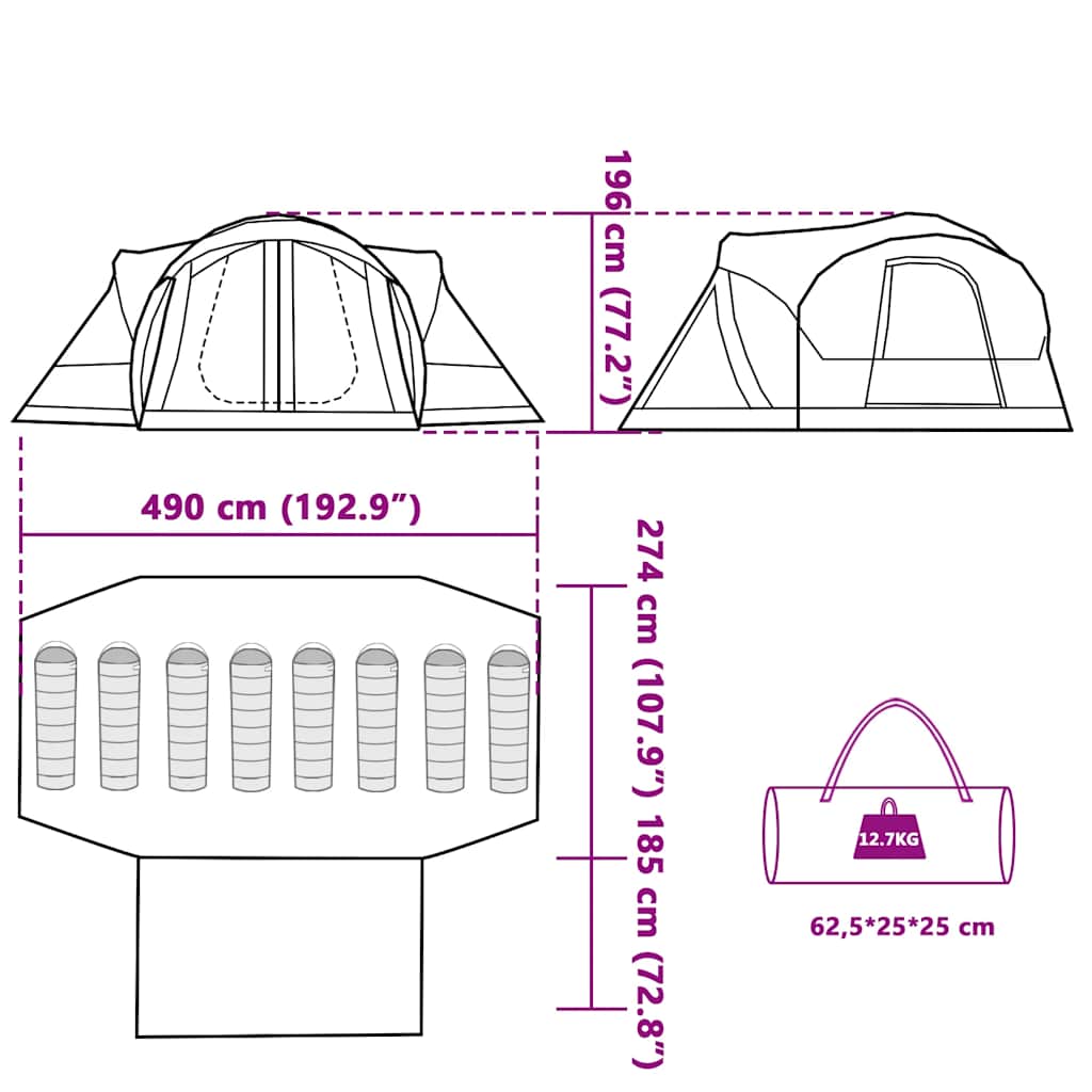 vidaXL Family Tent Tipi 8-Person Grey and Orange Waterproof - 43905