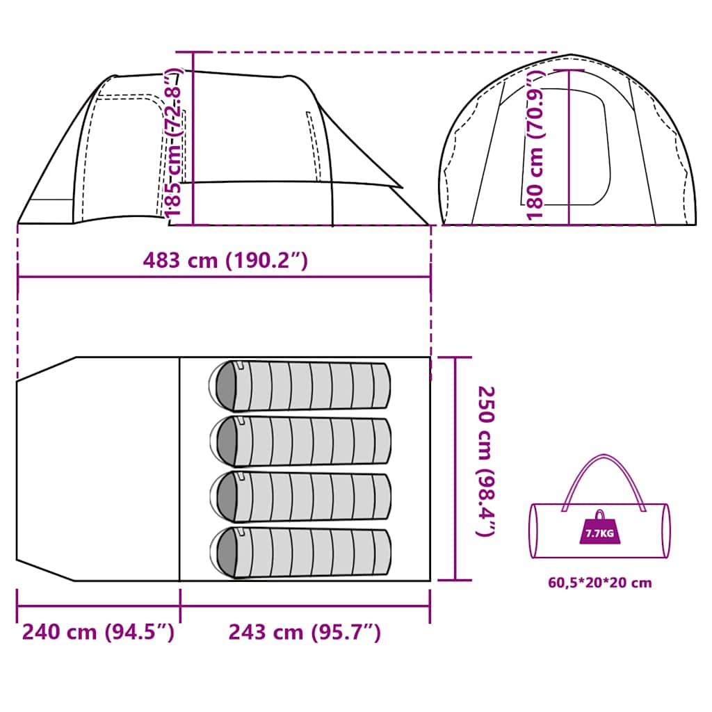 vidaXL Camping Tent Tunnel 4-Person Blue Waterproof - 43907