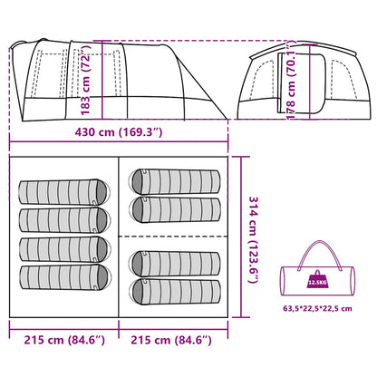 vidaXL Family Tent Tunnel 8-Person Blue Waterproof - 43945