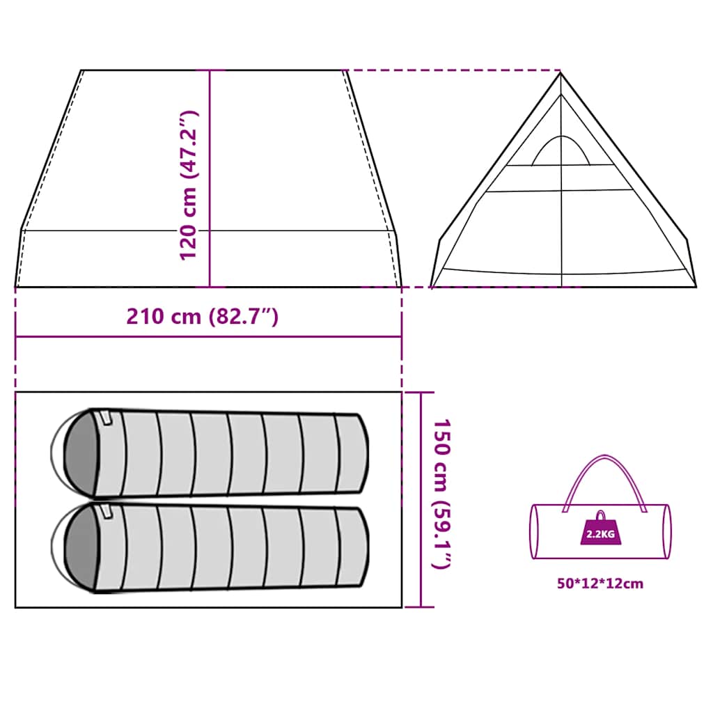 vidaXL Camping Tent A-Frame 2-Person Grey Waterproof