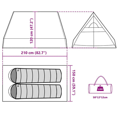 vidaXL Camping Tent A-Frame 2-Person Grey Waterproof