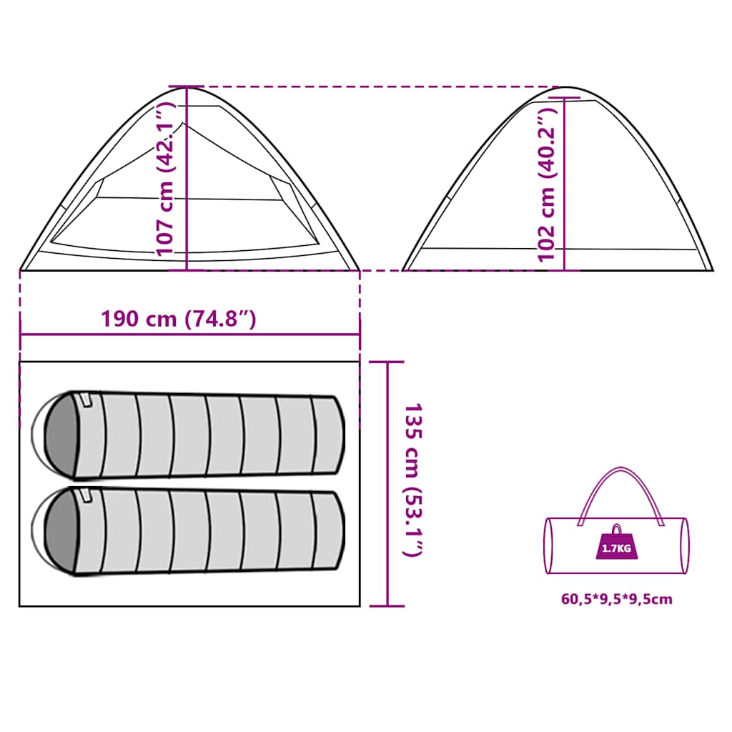 vidaXL Camping Tent Dome 2-Person Green Waterproof - 43982