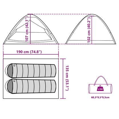 vidaXL Camping Tent Dome 2-Person Green Waterproof - 43982