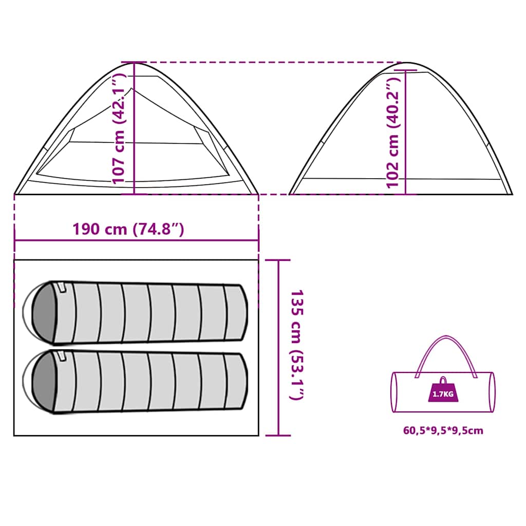 vidaXL Camping Tent Dome 2-Person Grey and Orange Waterproof - 43996