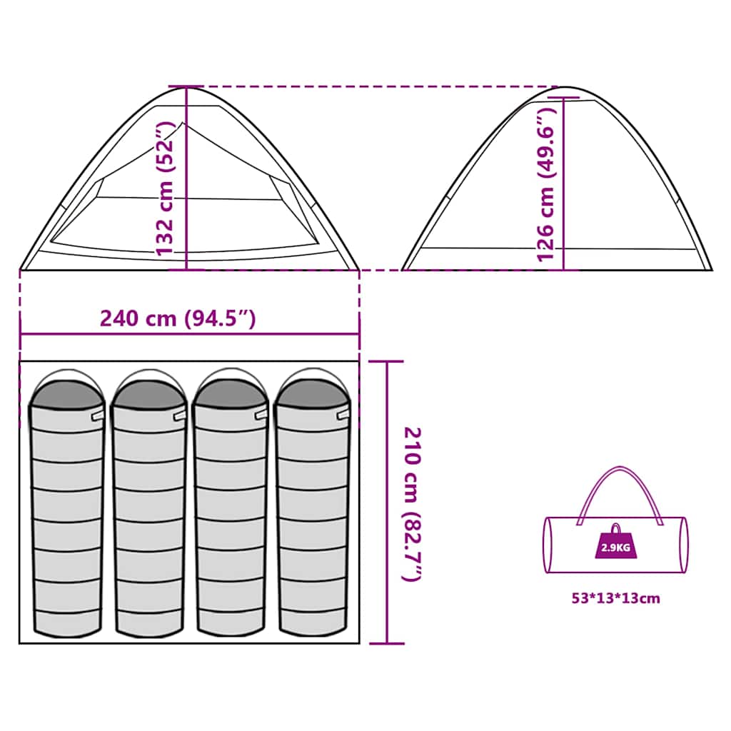 vidaXL Camping Tent Dome 4-Person Green Waterproof - 43997