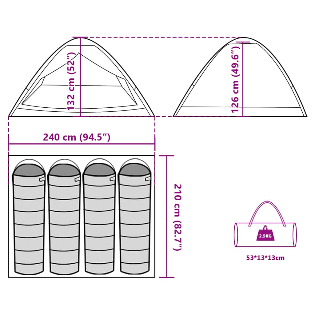 vidaXL Camping Tent Dome 4-Person Grey and Orange Waterproof - 43999