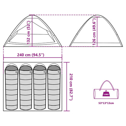 vidaXL Camping Tent Dome 4-Person Grey and Orange Waterproof - 43999