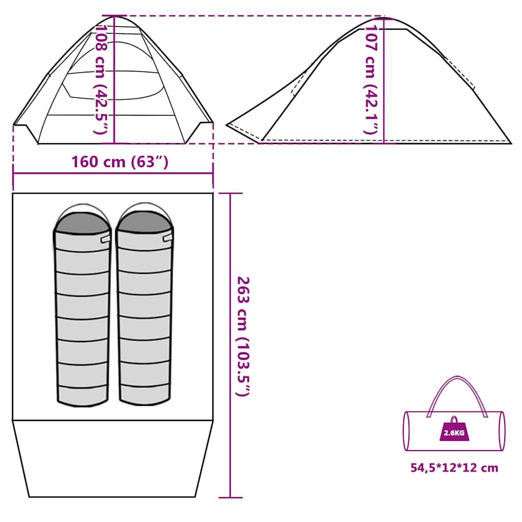 vidaXL Camping Tent Dome 2-Person Blue Waterproof - 44005