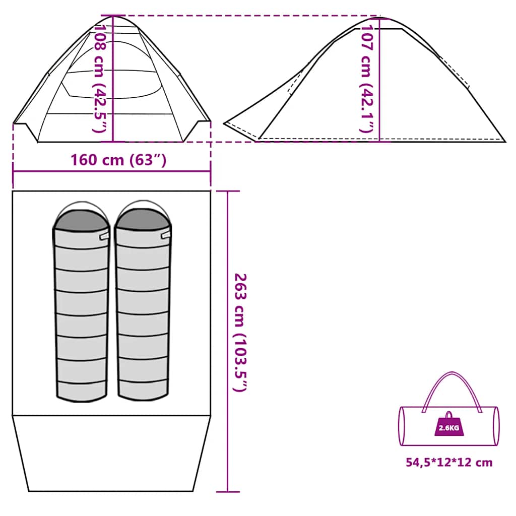 vidaXL Camping Tent Dome 2-Person Grey and Orange Waterproof - 44012