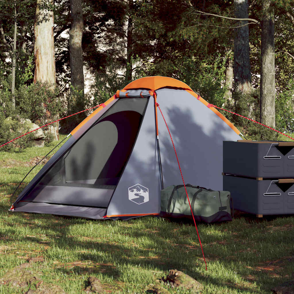 vidaXL Camping Tent Dome 2-Person Grey and Orange Waterproof - 44012