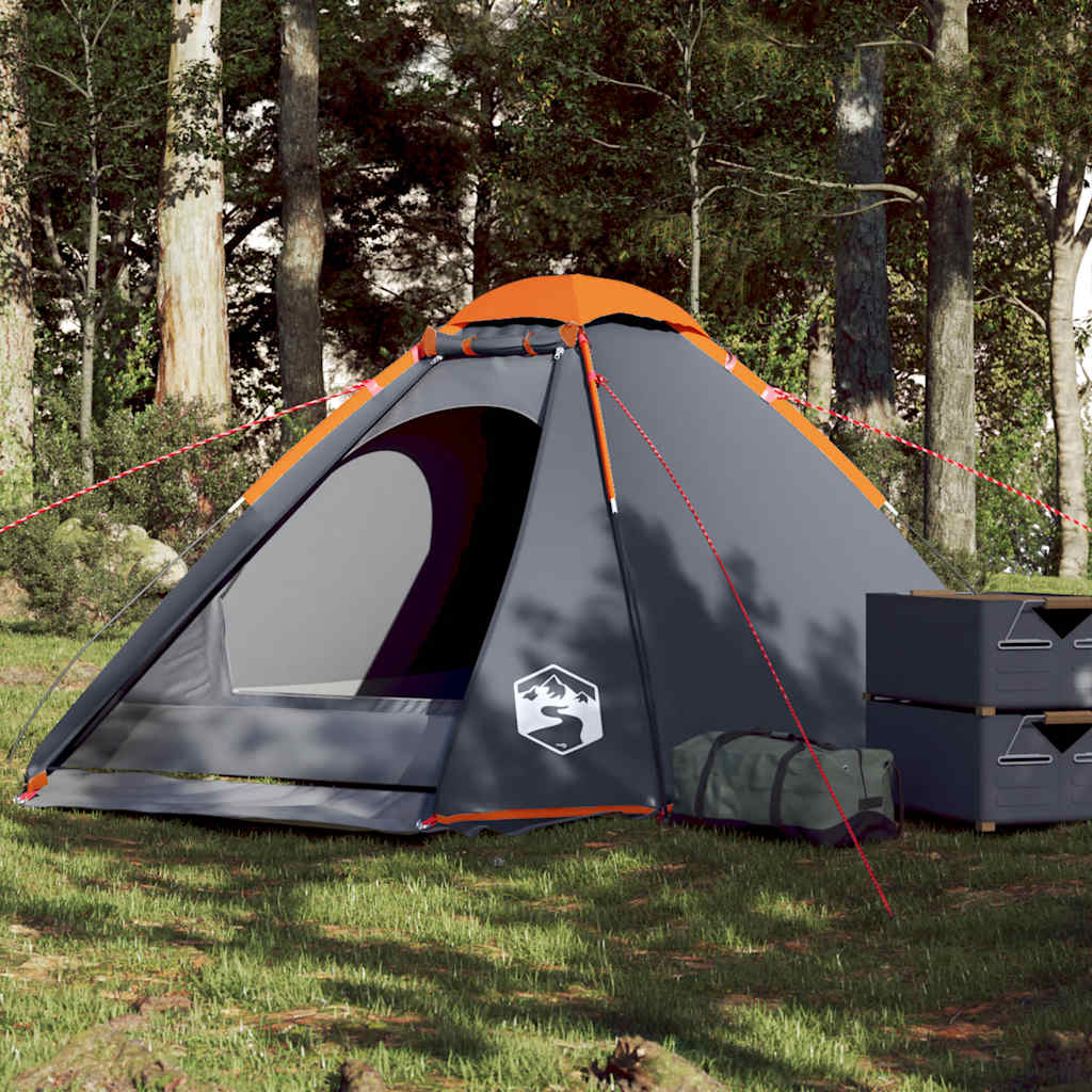 vidaXL Camping Tent Dome 4-Person Grey and Orange Waterproof - 44047