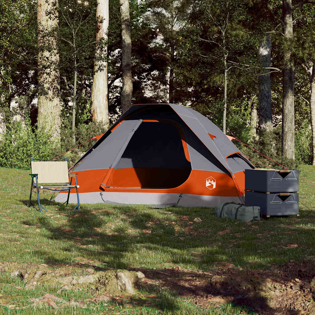 vidaXL Camping Tent Dome 2-Person Grey and Orange Waterproof - 44068