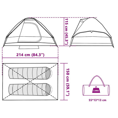 vidaXL Camping Tent Dome 2-Person Grey and Orange Waterproof - 44068