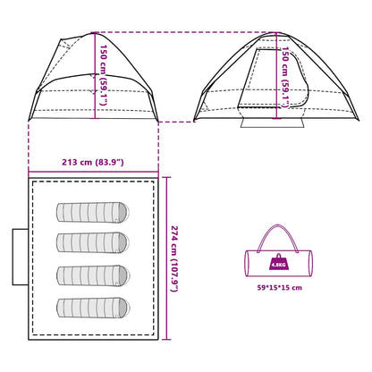 vidaXL Camping Tent Dome 4-Person Blue Waterproof - 44091