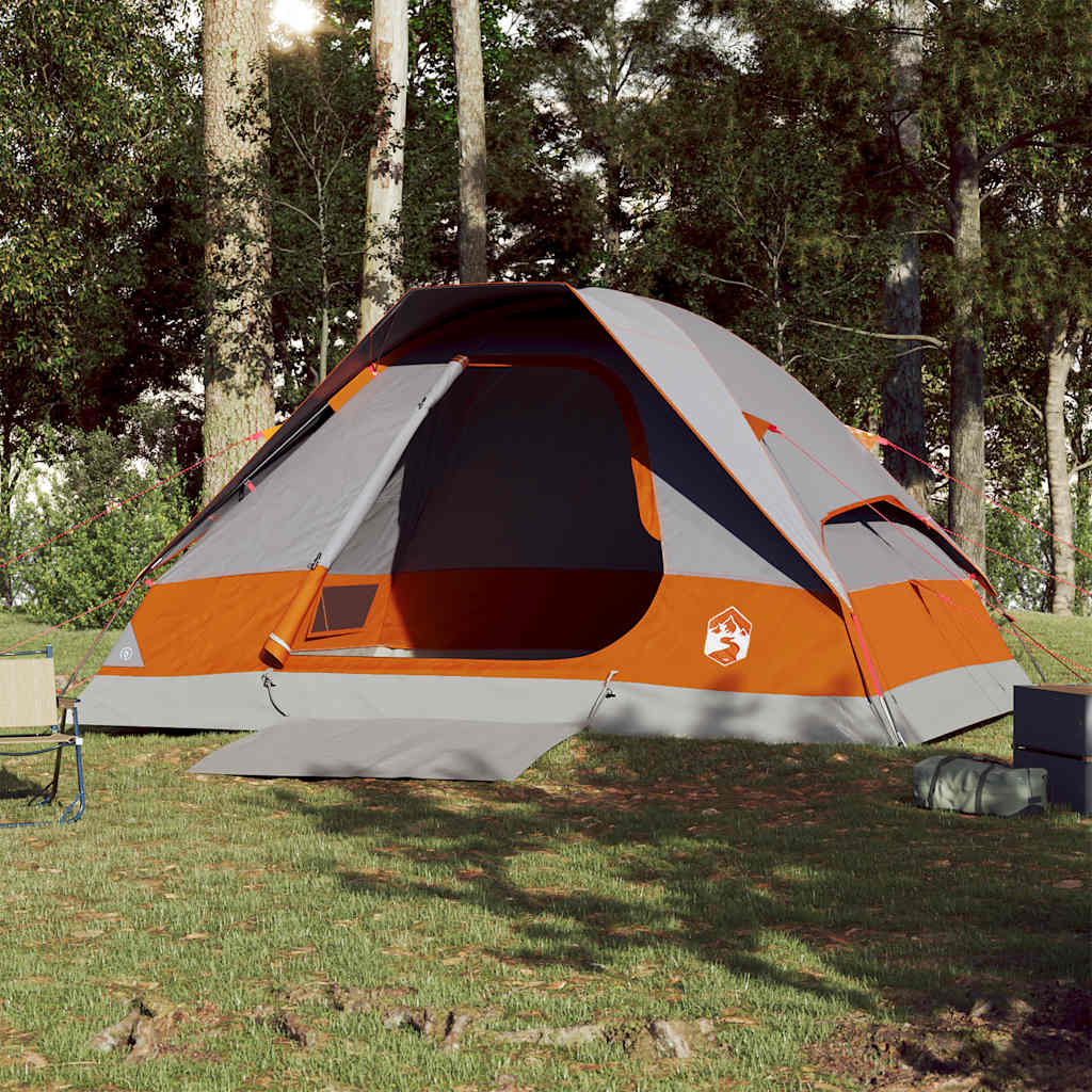 vidaXL Camping Tent Dome 4-Person Grey and Orange Waterproof - 44095