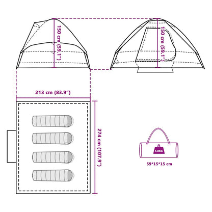 vidaXL Camping Tent Dome 4-Person White Blackout Fabric Waterproof - 44106