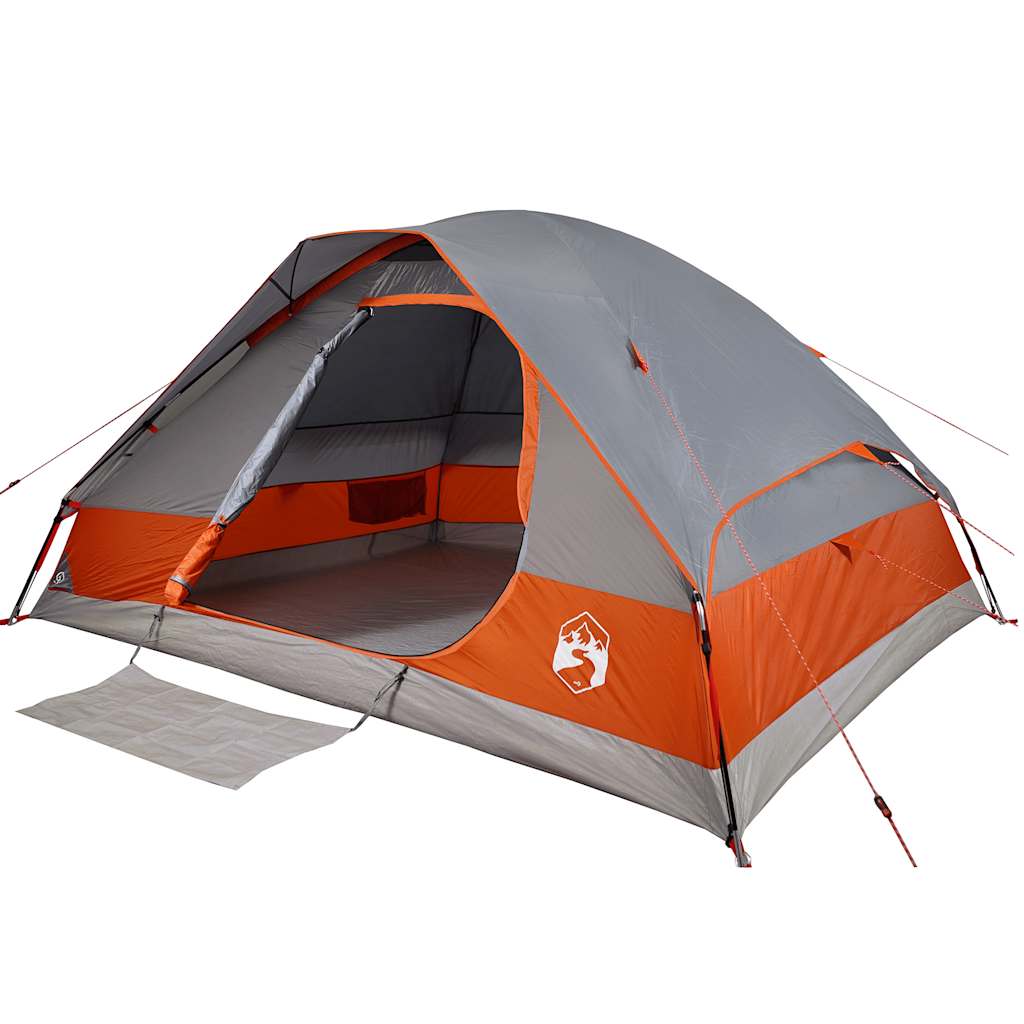 vidaXL Family Tent Dome 6-Person Grey and Orange Waterproof - 44122