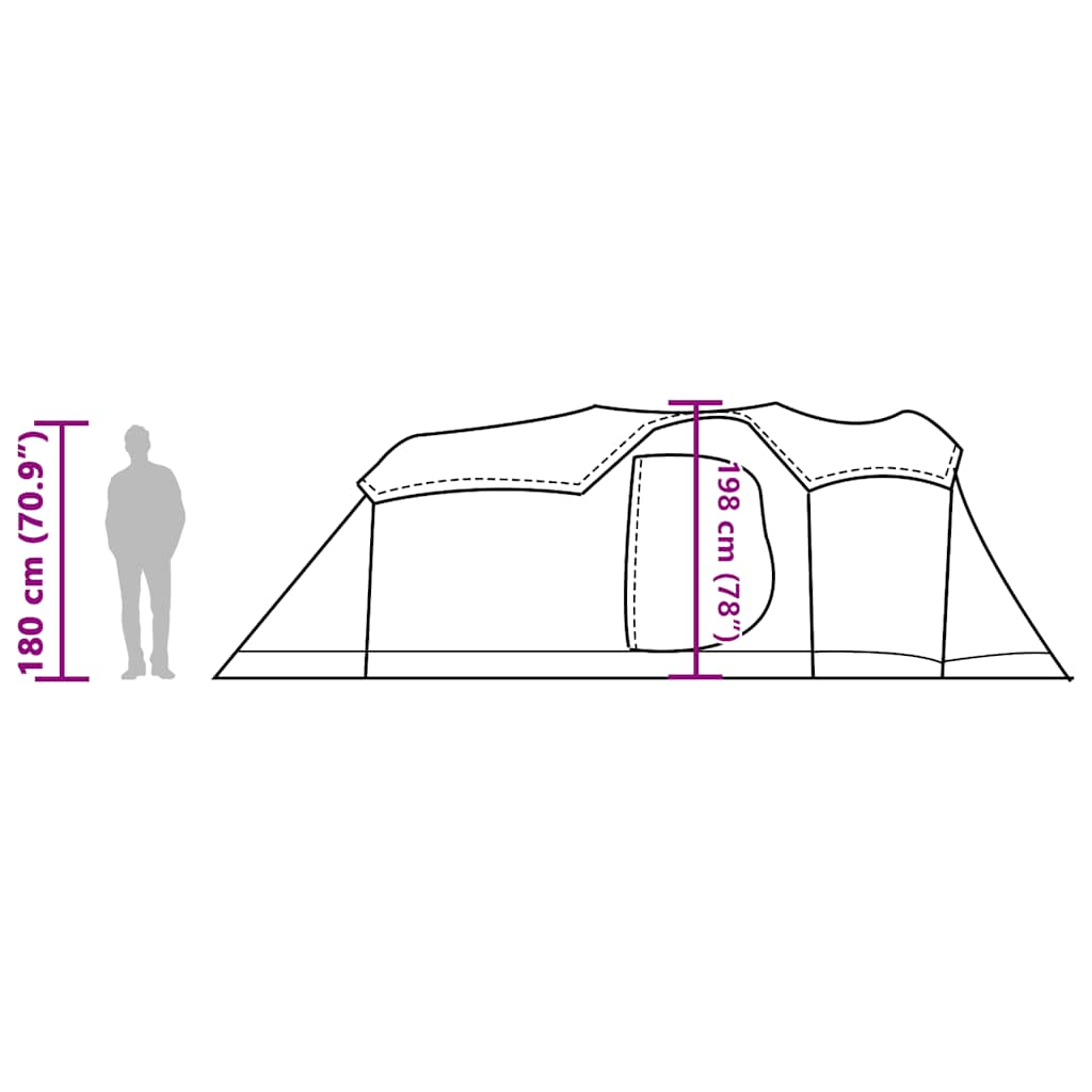 vidaXL Family Tent Tunnel 8-Person Green Waterproof - 44126