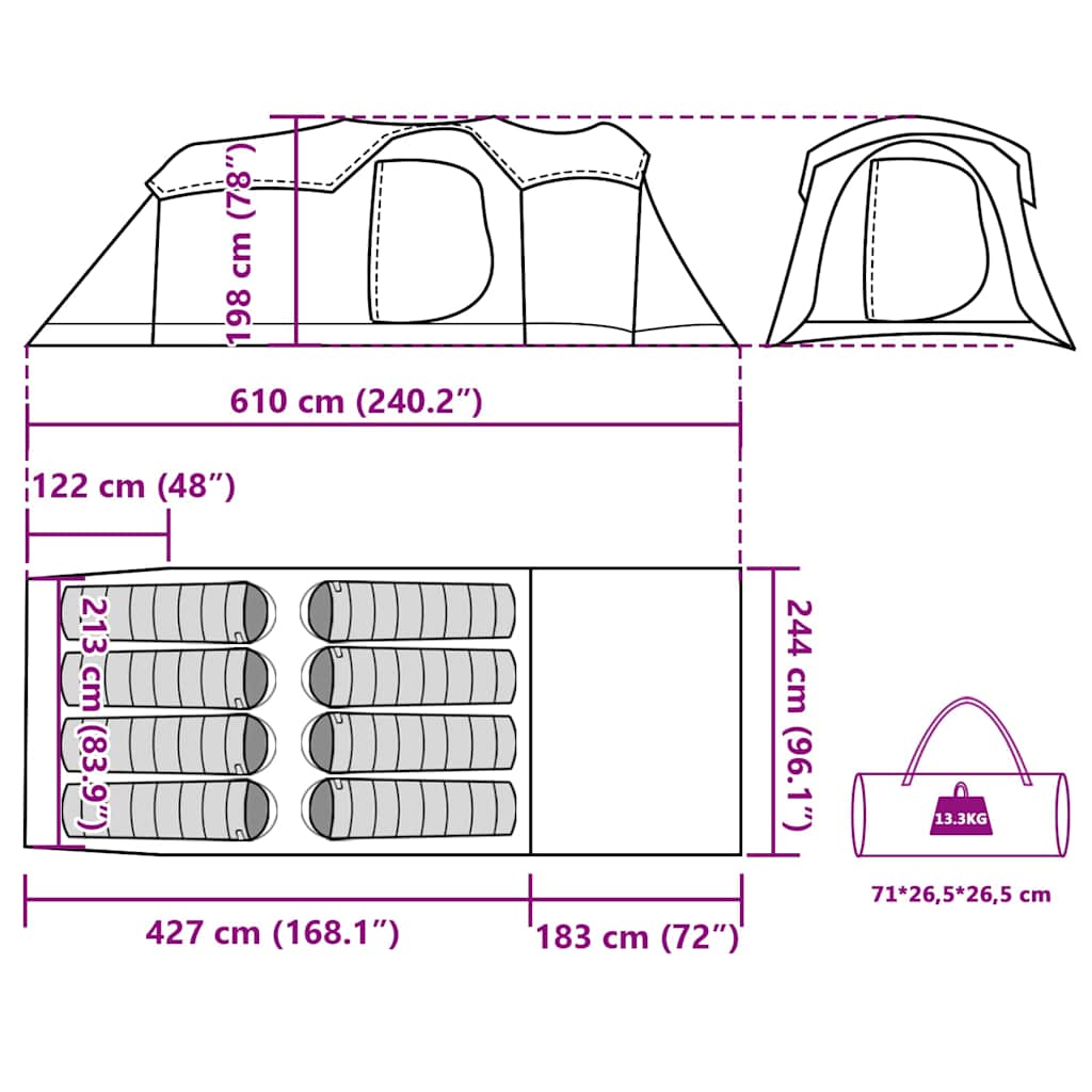 vidaXL Family Tent Tunnel 8-Person Blue Waterproof - 44129