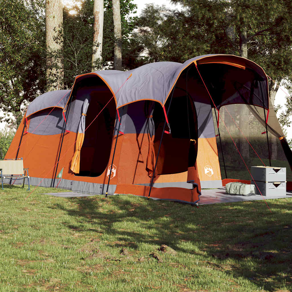 vidaXL Family Tent Tunnel 8-Person Grey and Orange Waterproof - 44130