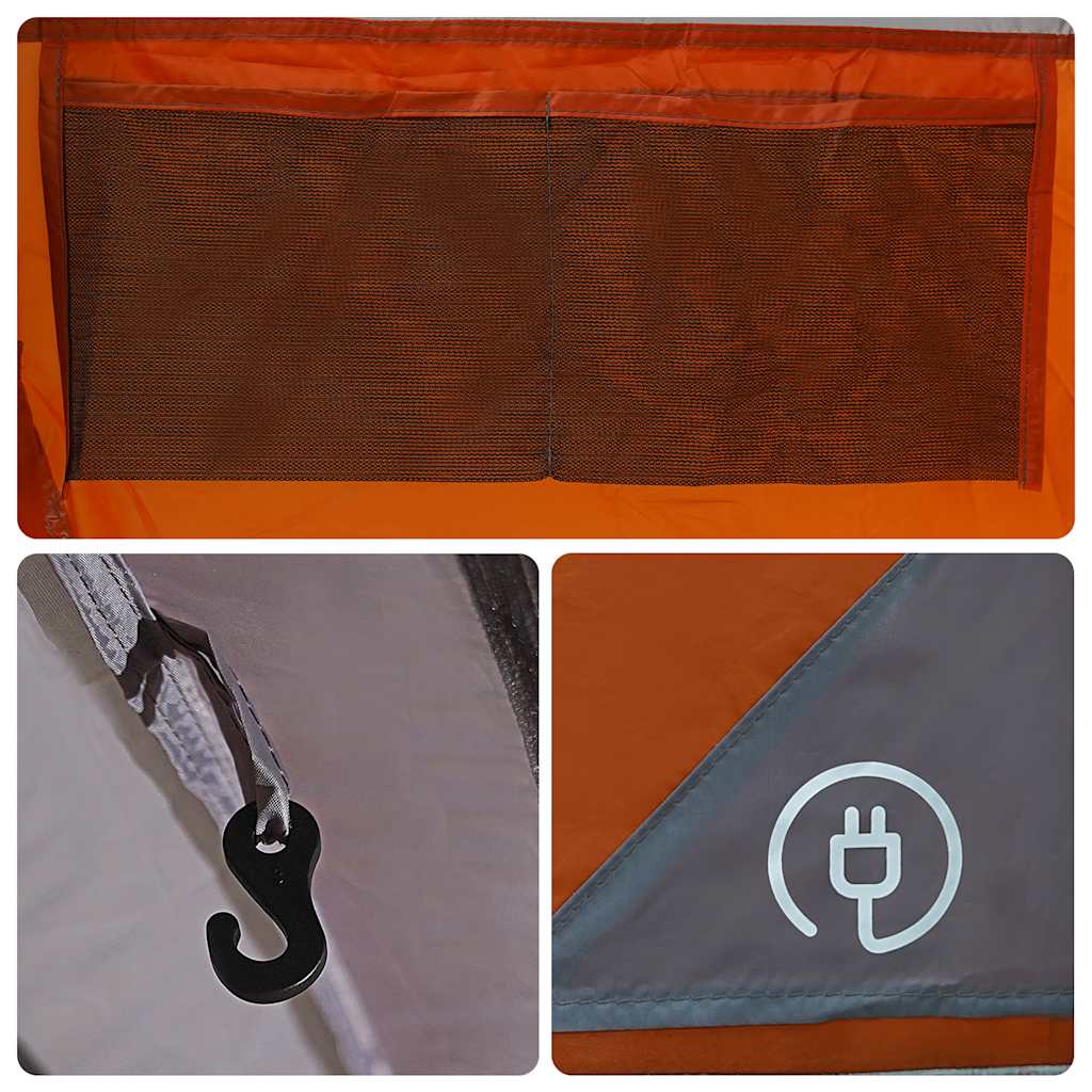 vidaXL Family Tent Tunnel 8-Person Grey and Orange Waterproof - 44130
