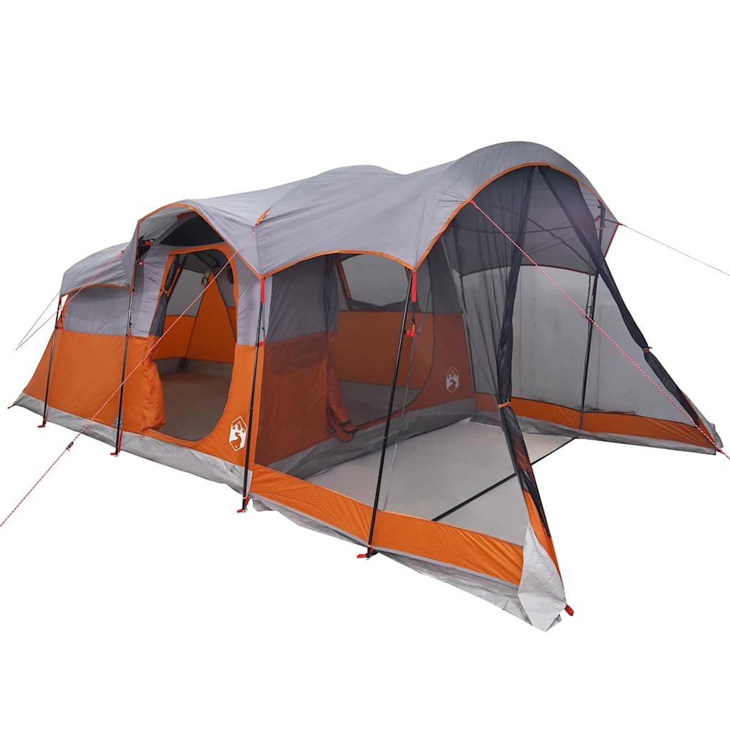 vidaXL Family Tent Tunnel 8-Person Grey and Orange Waterproof - 44130