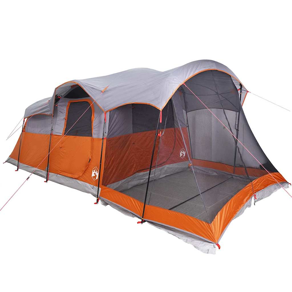 vidaXL Family Tent Tunnel 8-Person Grey and Orange Waterproof - 44130