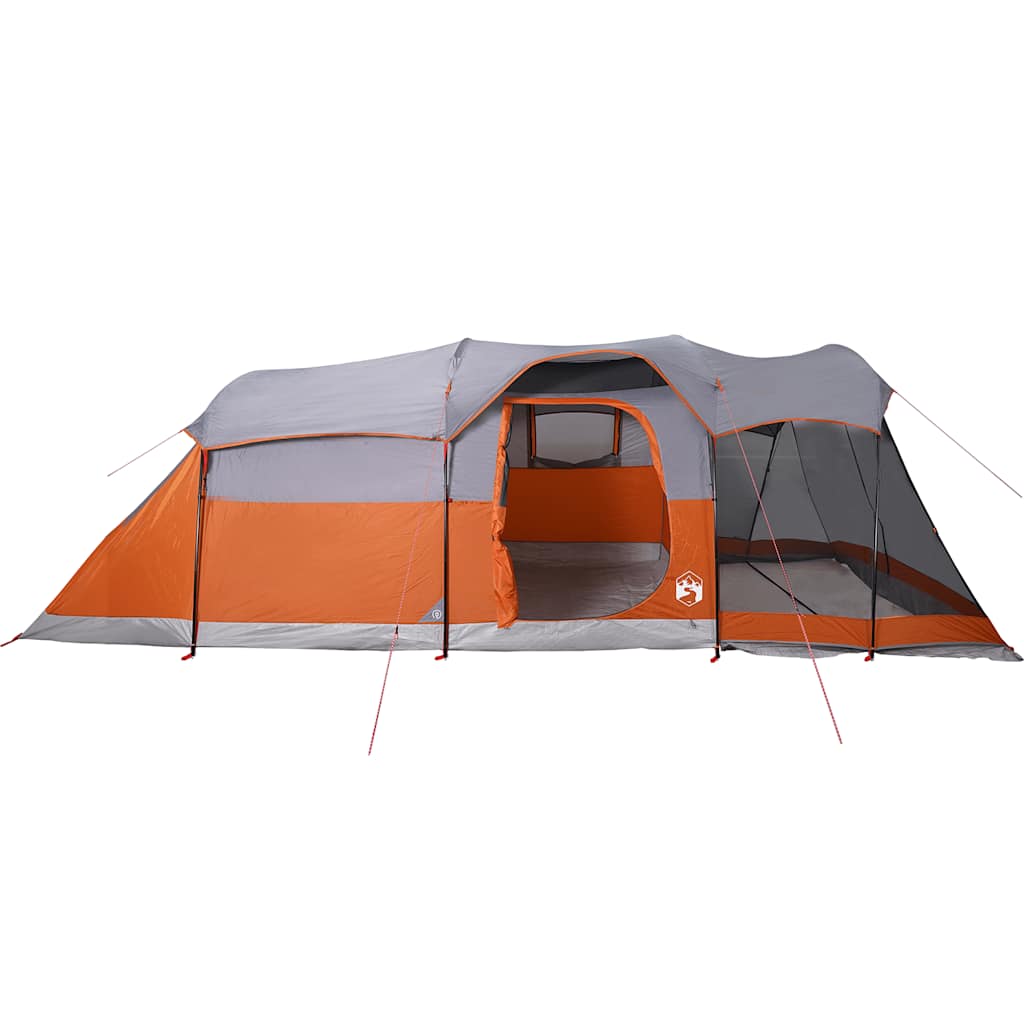 vidaXL Family Tent Tunnel 8-Person Grey and Orange Waterproof - 44130