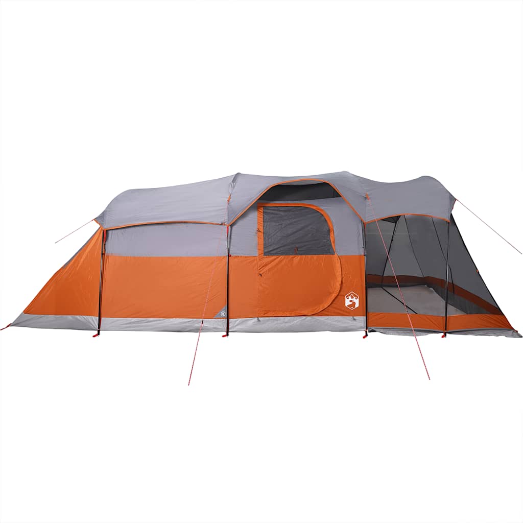 vidaXL Family Tent Tunnel 8-Person Grey and Orange Waterproof - 44130