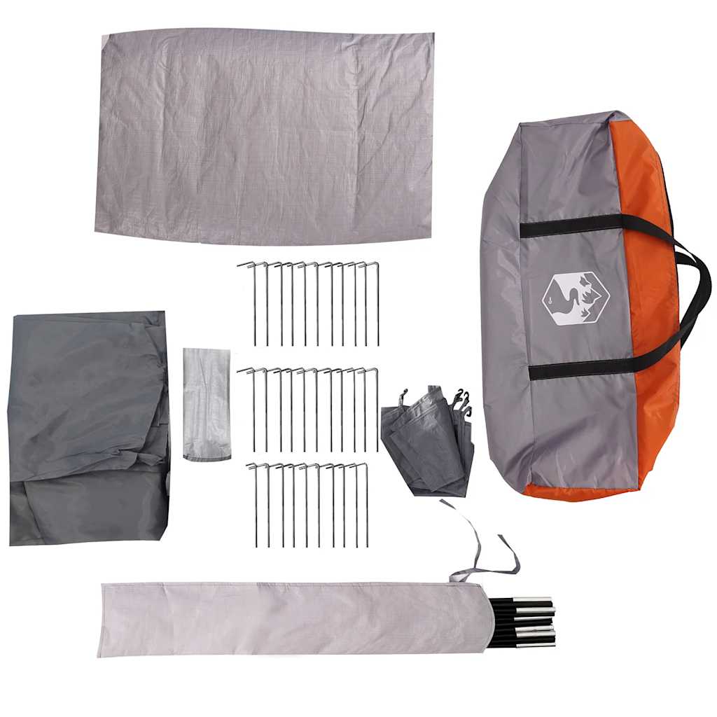 vidaXL Family Tent Tunnel 8-Person Grey and Orange Waterproof - 44130
