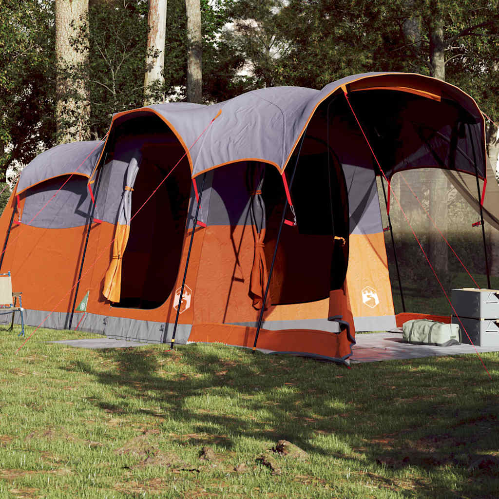 vidaXL Family Tent Tunnel 8-Person Grey and Orange Waterproof - 44130