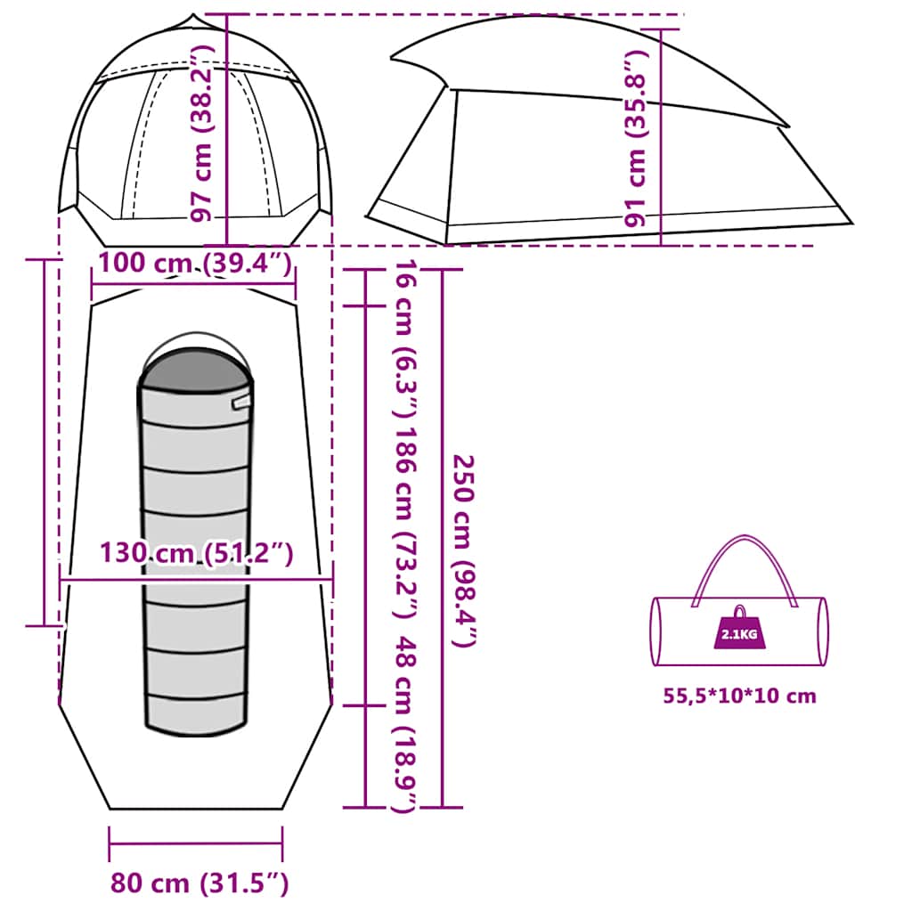 vidaXL Camping Tent Dome 1-Person Green Waterproof - 44139