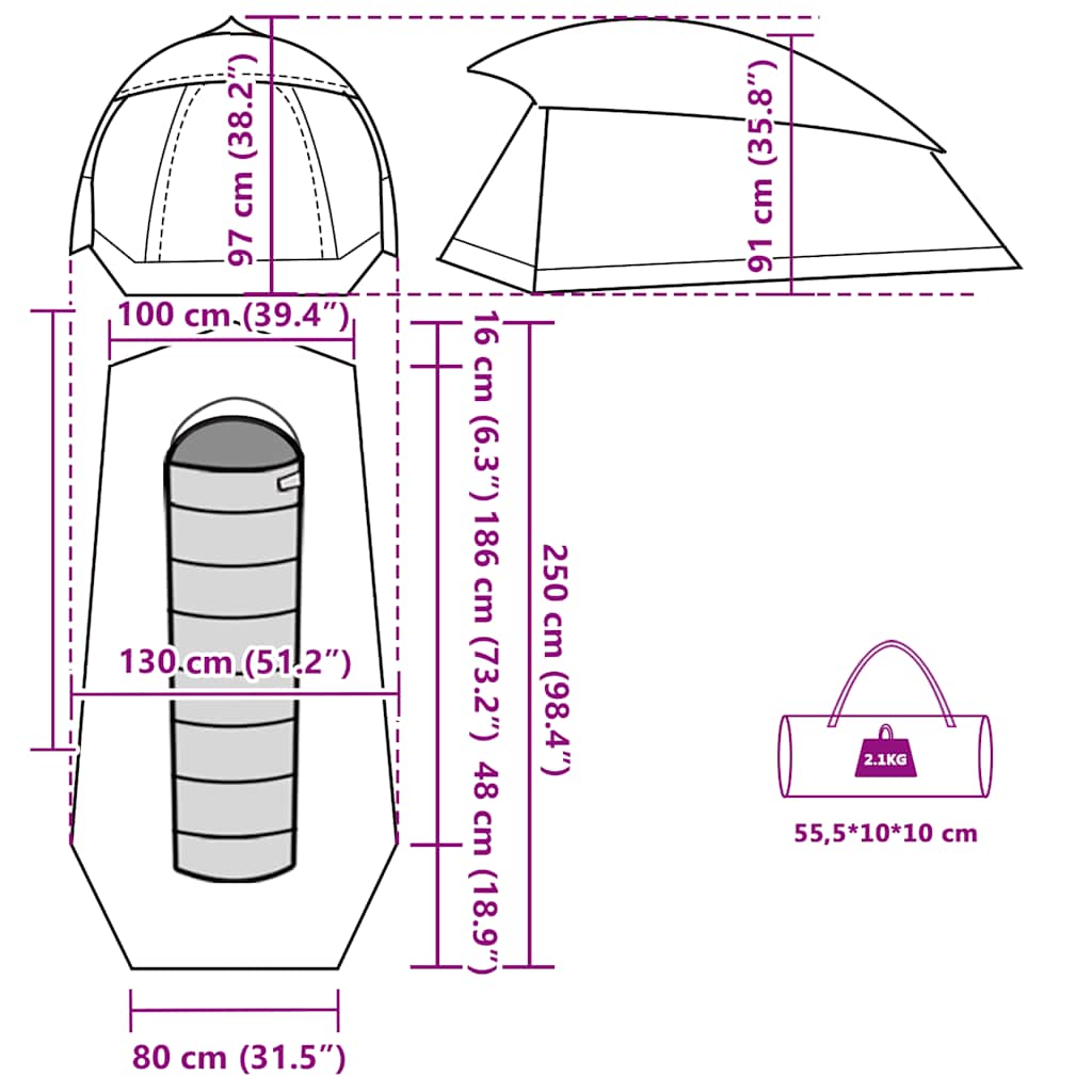 vidaXL Camping Tent Dome 1-Person Grey and Orange Waterproof