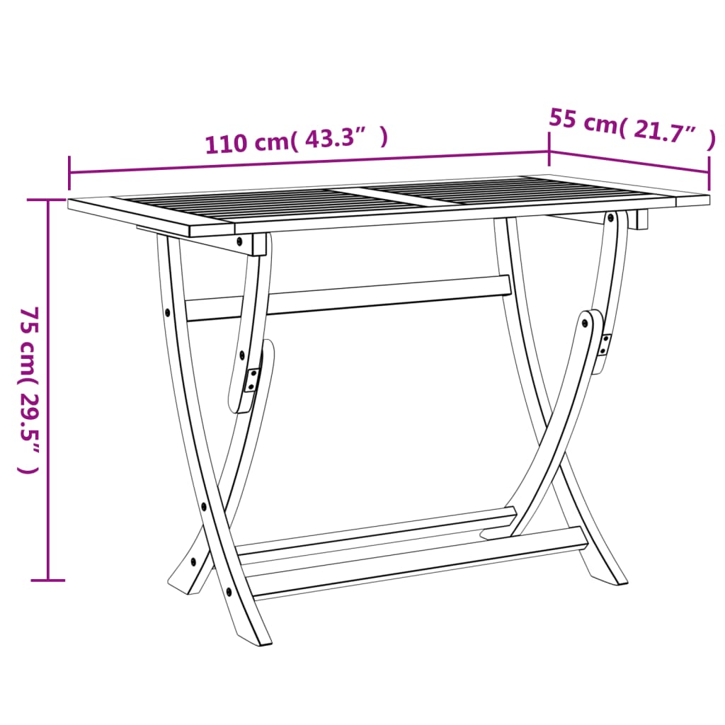 vidaXL Folding Garden Table 110x55x75 cm Solid Wood Acacia - Brown