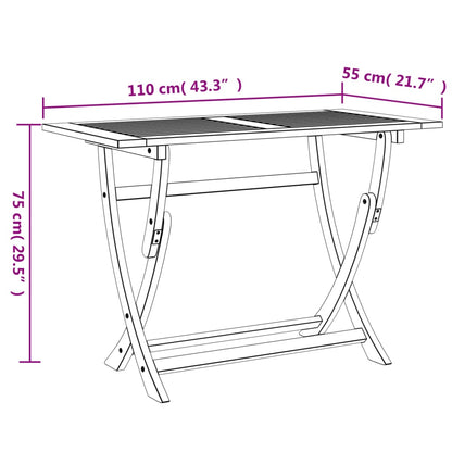 vidaXL Folding Garden Table 110x55x75 cm Solid Wood Acacia - Brown