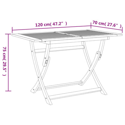 vidaXL Folding Garden Table 120x70x75 cm Solid Wood Acacia - Brown