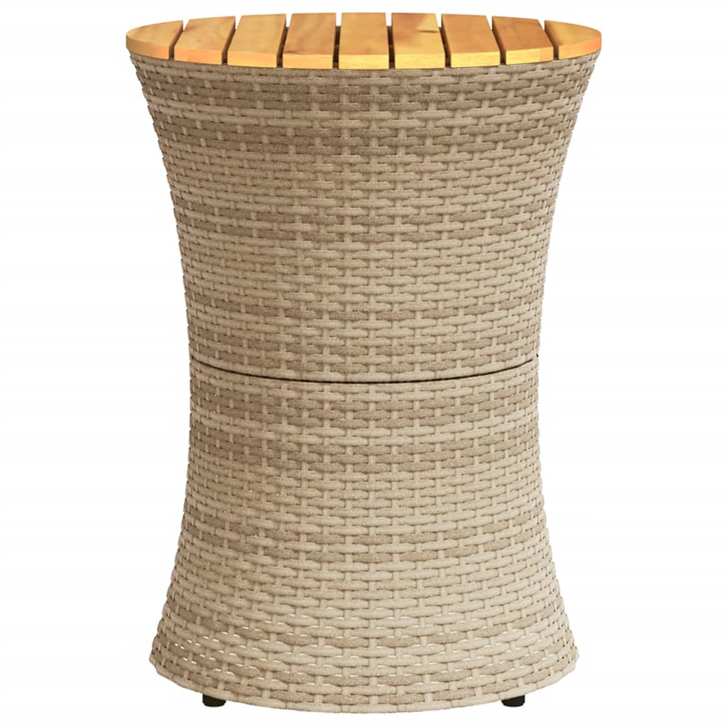 vidaXL Garden Side Table Drum Shape Beige Poly Rattan and Solid Wood