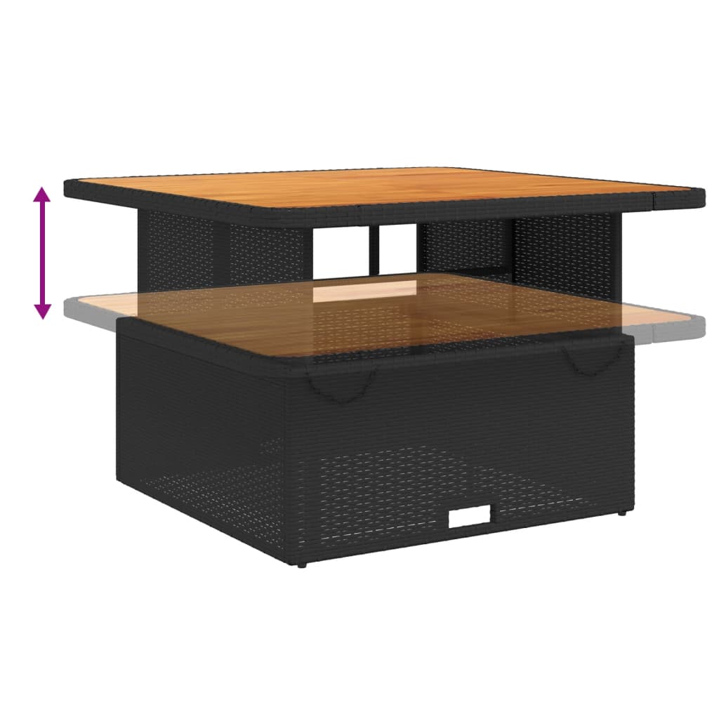 vidaXL Garden Table Black 110x110x71 cm Poly Rattan and Acacia Wood