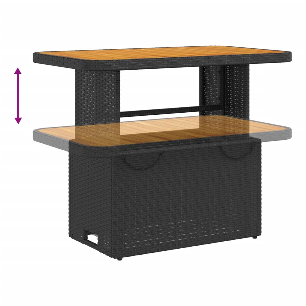 vidaXL Garden Table Black 90x55x71 cm Poly Rattan and Acacia Wood
