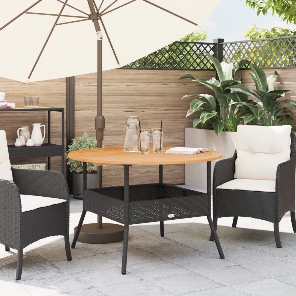 vidaXL Garden Table with Acacia Wood Top Black Ø110x71 cm Poly Rattan
