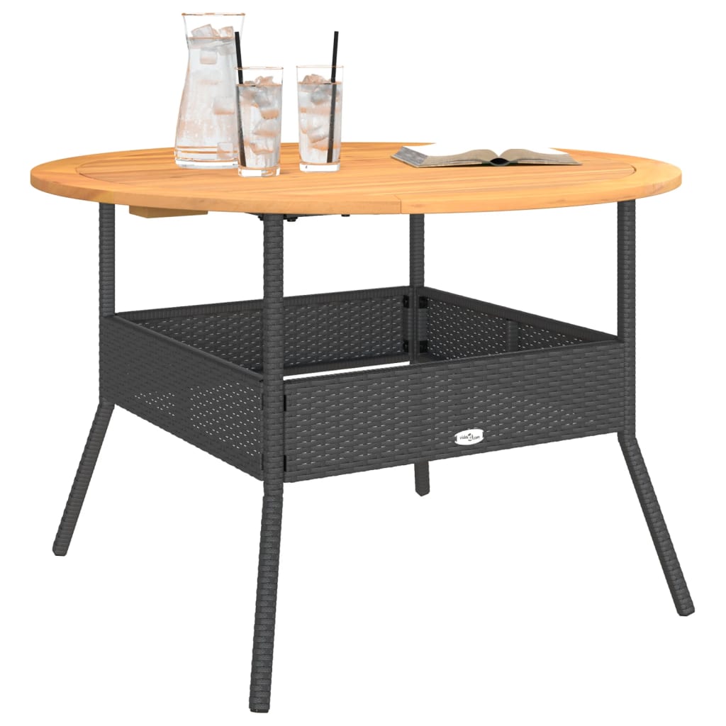 vidaXL Garden Table with Acacia Wood Top Black Ø110x71 cm Poly Rattan