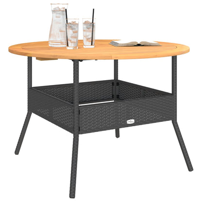 vidaXL Garden Table with Acacia Wood Top Black Ø110x71 cm Poly Rattan