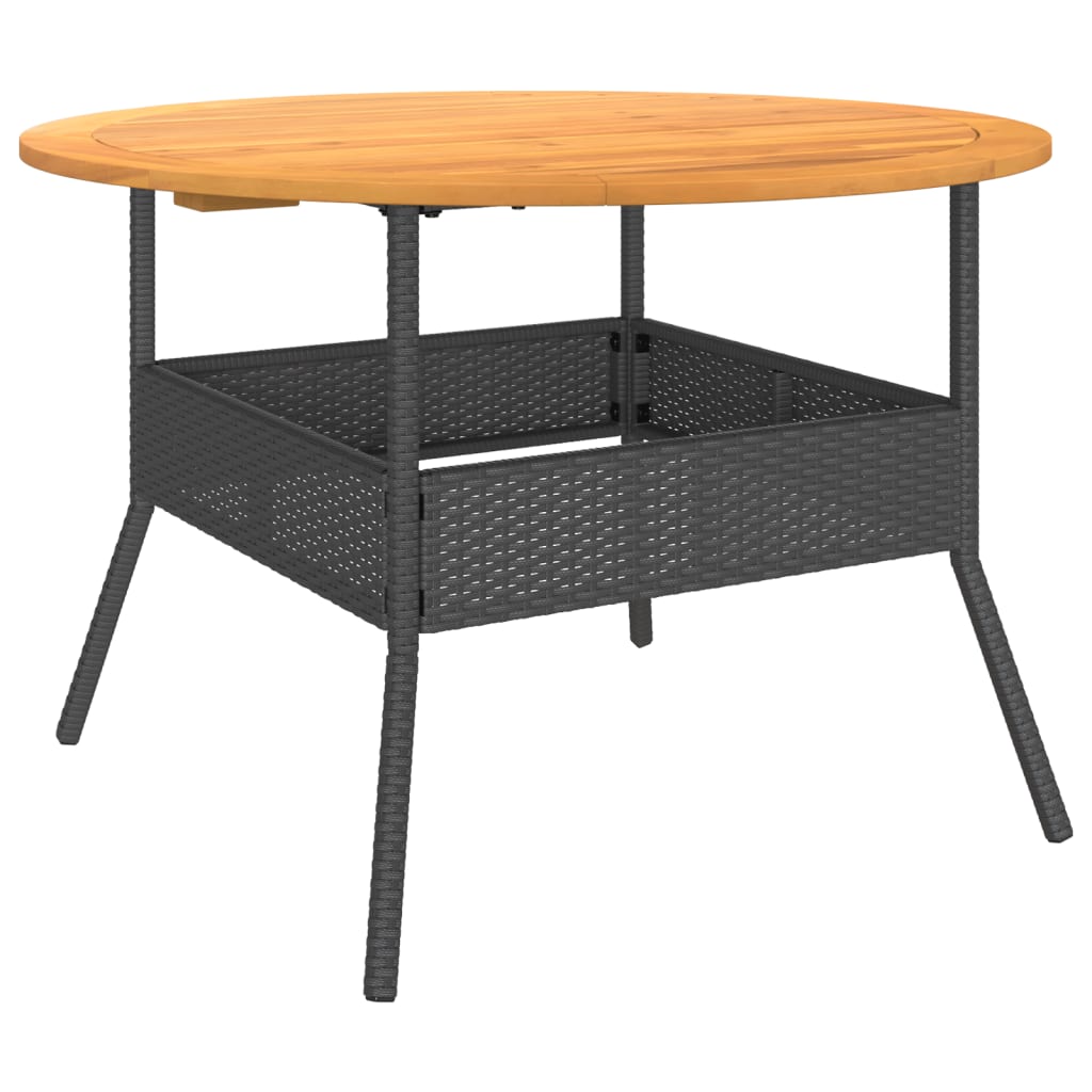 vidaXL Garden Table with Acacia Wood Top Black Ø110x71 cm Poly Rattan