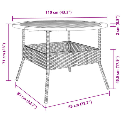 vidaXL Garden Table with Acacia Wood Top Grey Ø110x71 cm Poly Rattan
