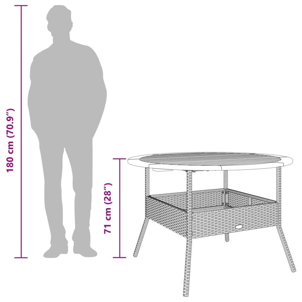 vidaXL Garden Table with Acacia Wood Top Grey Ø110x71 cm Poly Rattan