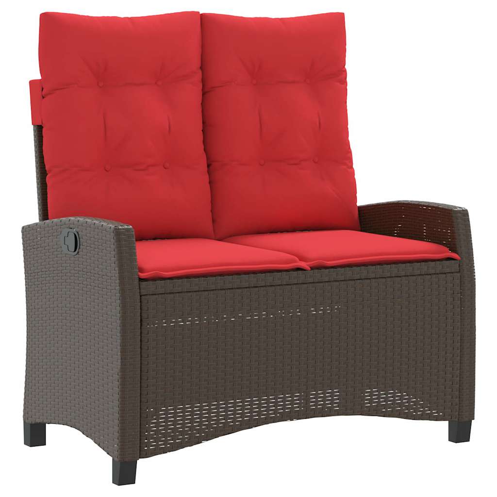vidaXL Reclining Garden Bench with Cushions Brown Poly Rattan - 105 x 66 x 93 cm