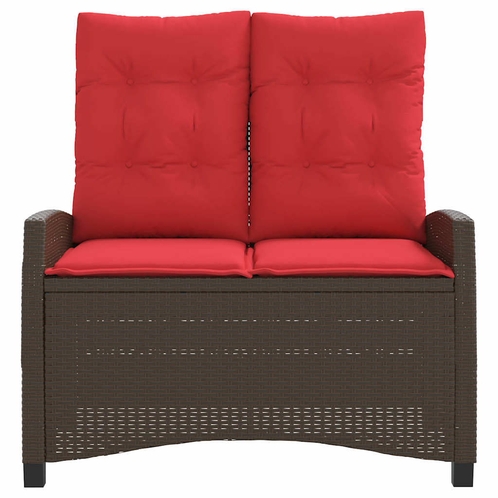 vidaXL Reclining Garden Bench with Cushions Brown Poly Rattan - 105 x 66 x 93 cm