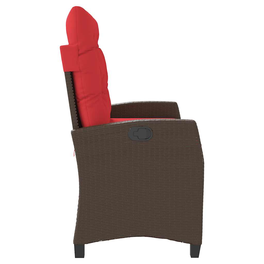 vidaXL Reclining Garden Bench with Cushions Brown Poly Rattan - 105 x 66 x 93 cm
