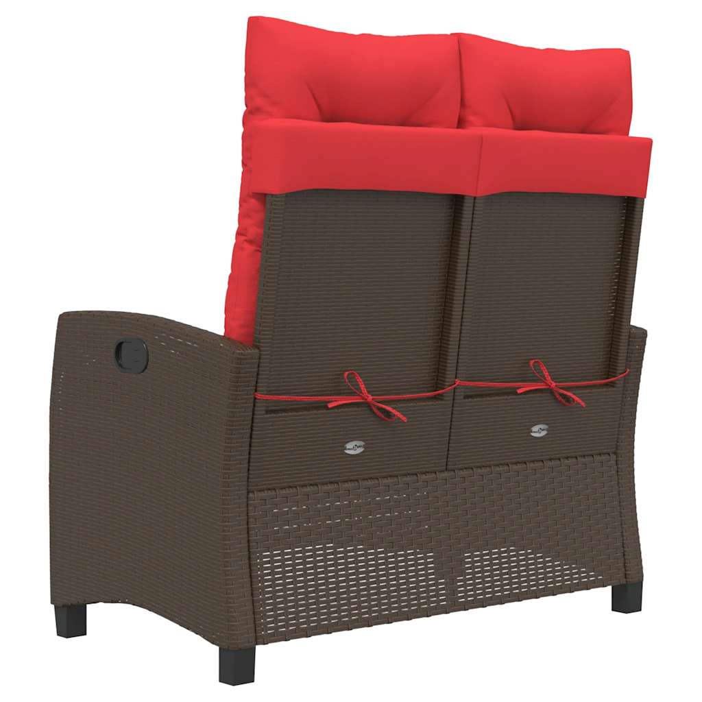 vidaXL Reclining Garden Bench with Cushions Brown Poly Rattan - 105 x 66 x 93 cm