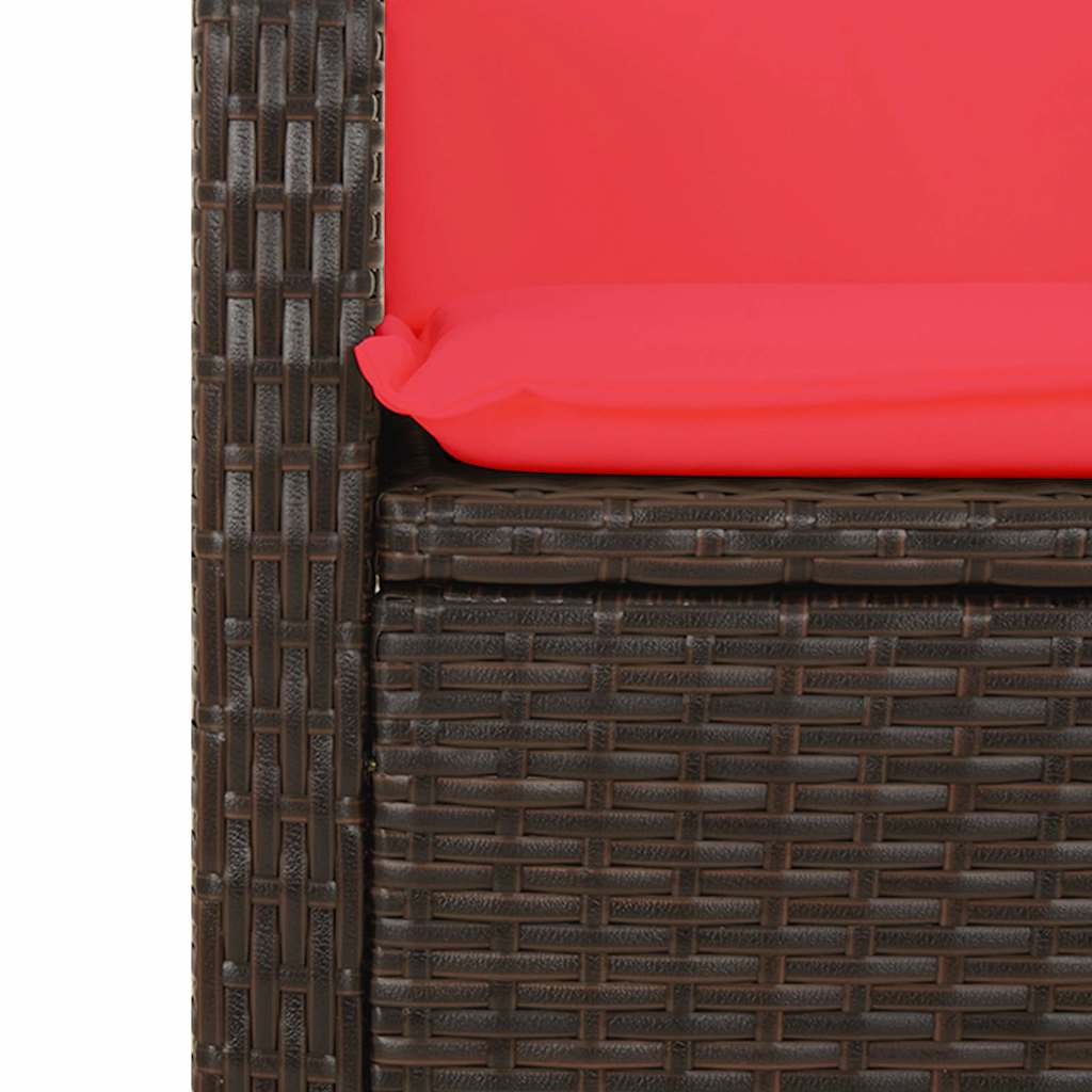 vidaXL Reclining Garden Bench with Cushions Brown Poly Rattan - 105 x 66 x 93 cm